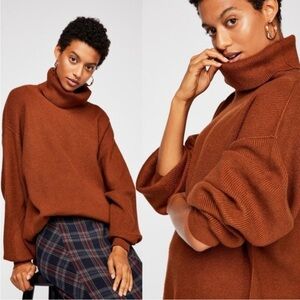 Free People Soft Structured Cowl Neck Terracotta Brown Sweater S